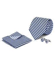 Navy Stripe Cufflink Tie Set