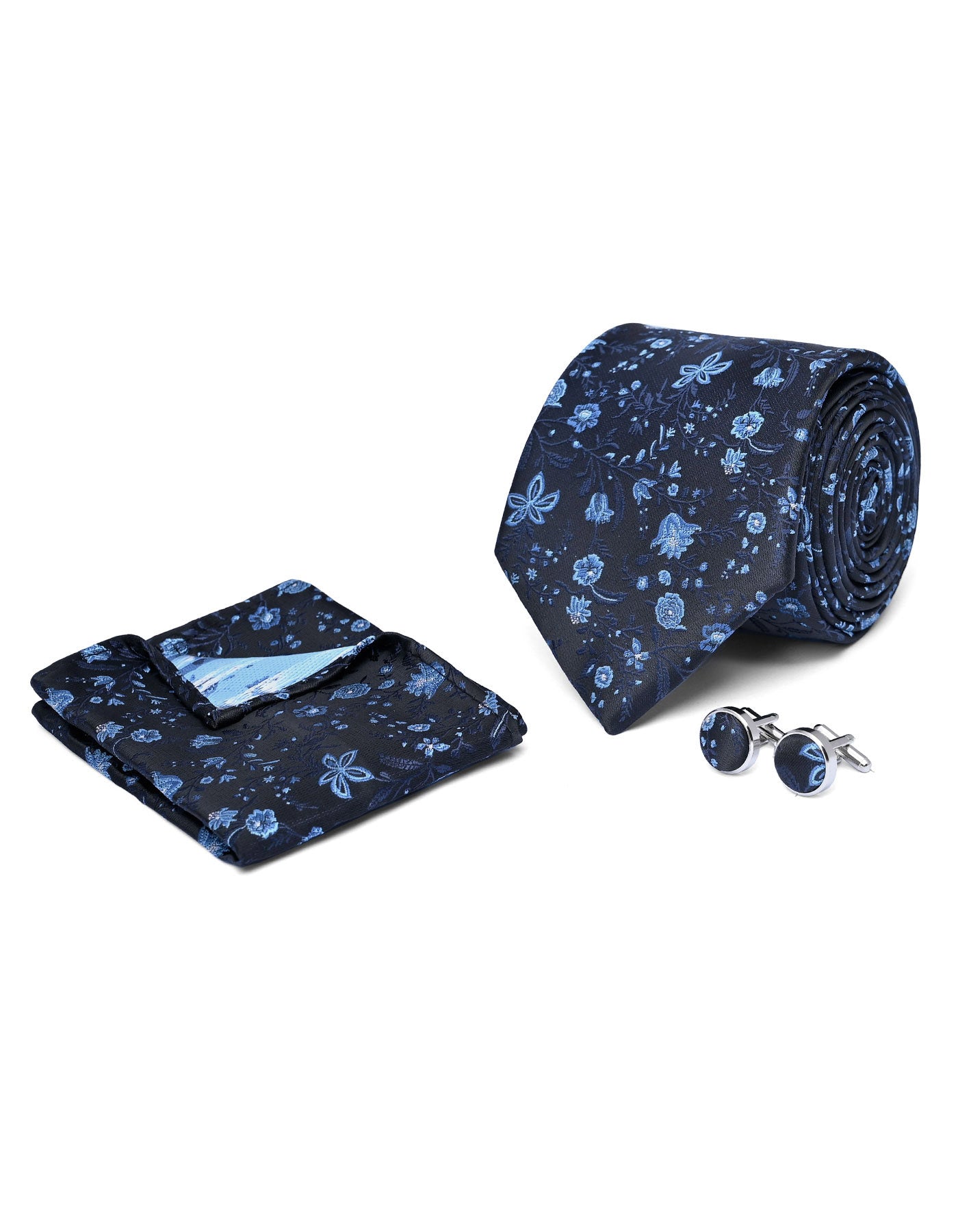 Blue Floral Cufflink Tie Set