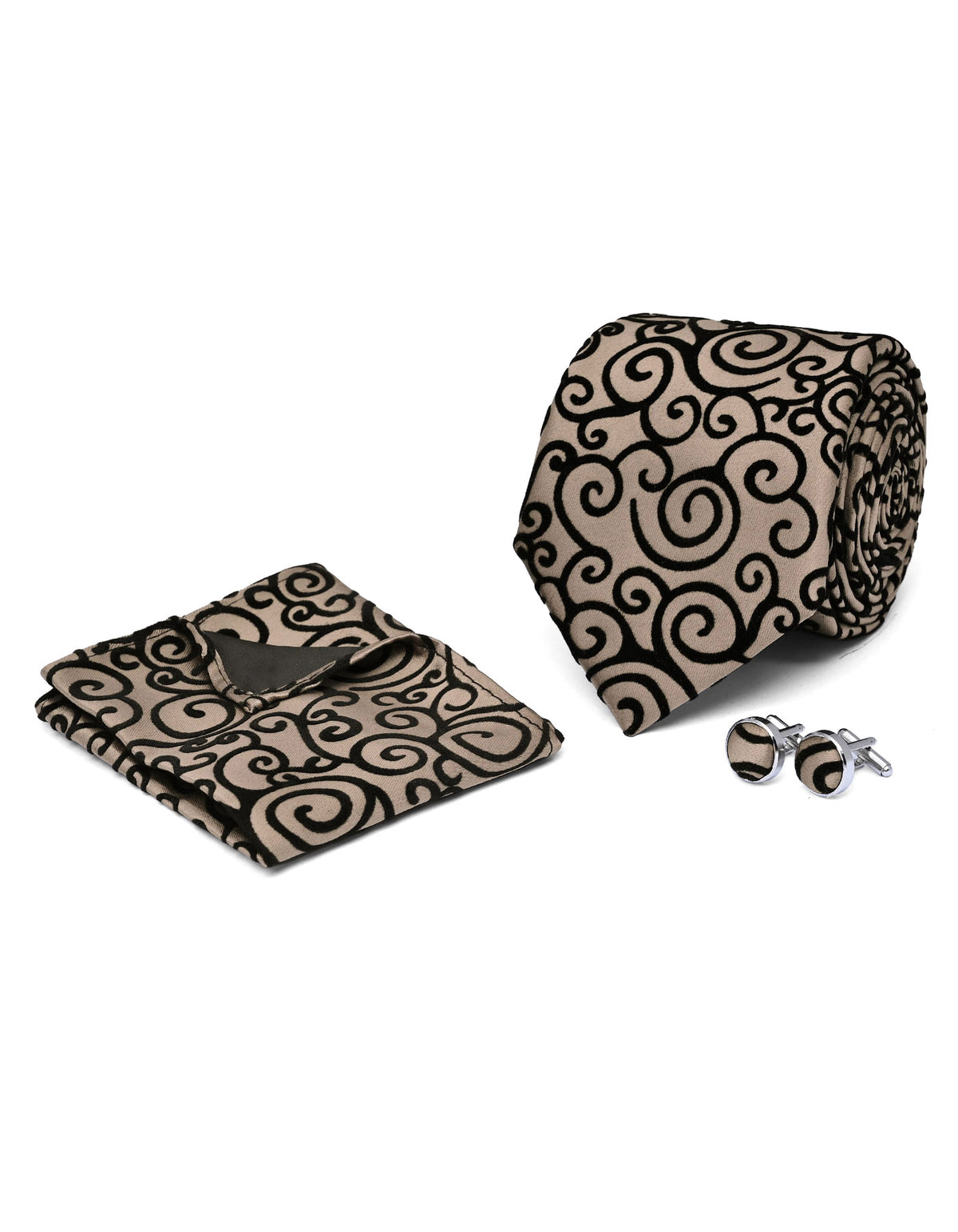 Brown Geometric Cufflink Tie Set