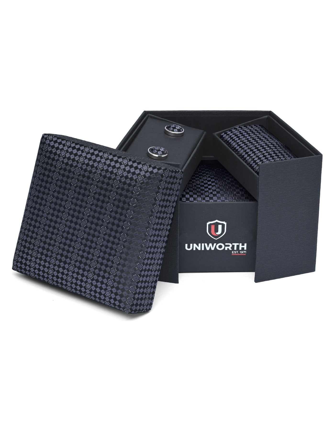 Black Check Cufflink Tie Set
