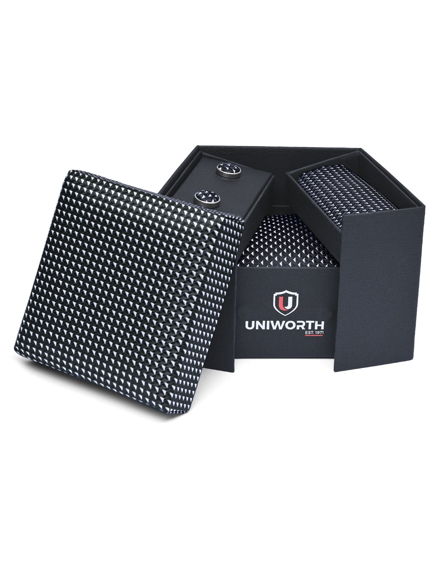 Black Geometric Cufflink Tie Set