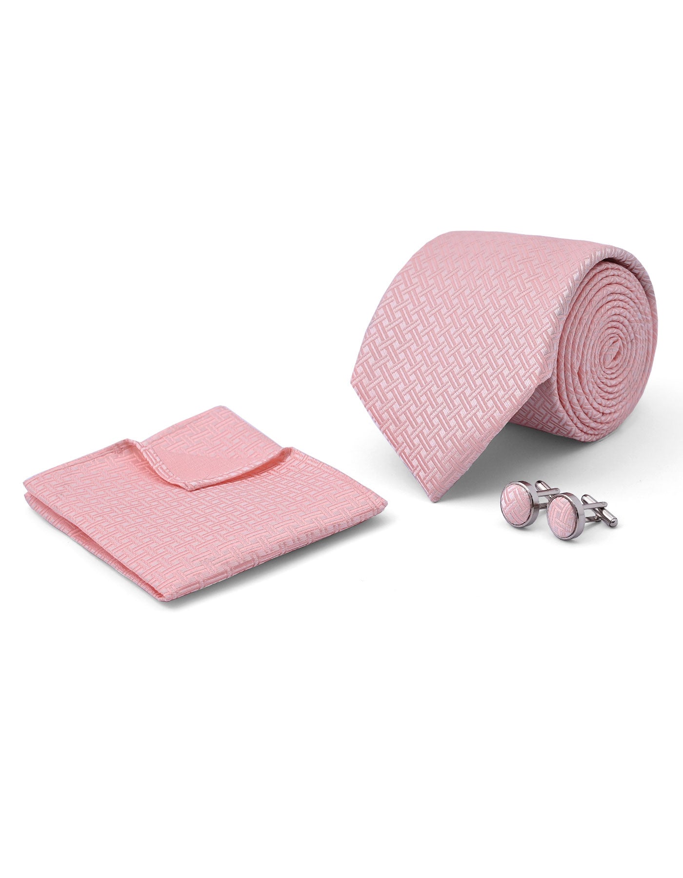 Pink Geometric Cufflink Tie Set