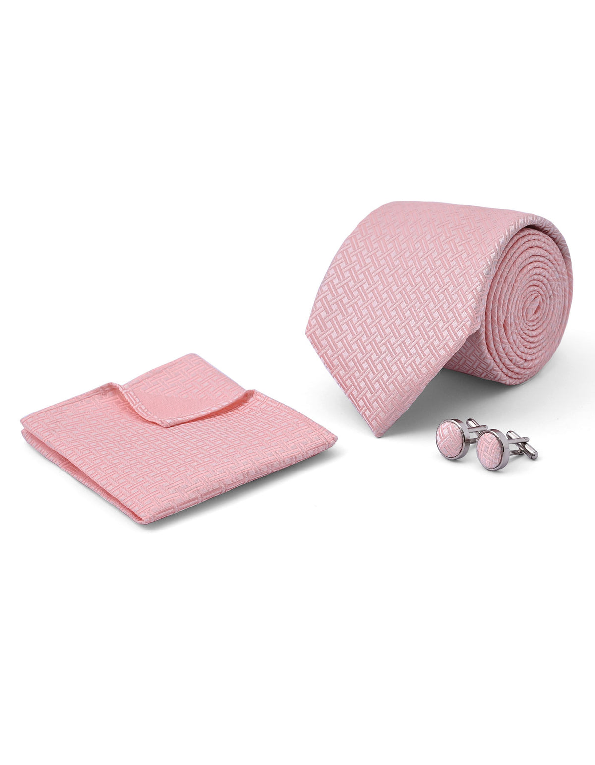 Pink Geometric Cufflink Tie Set