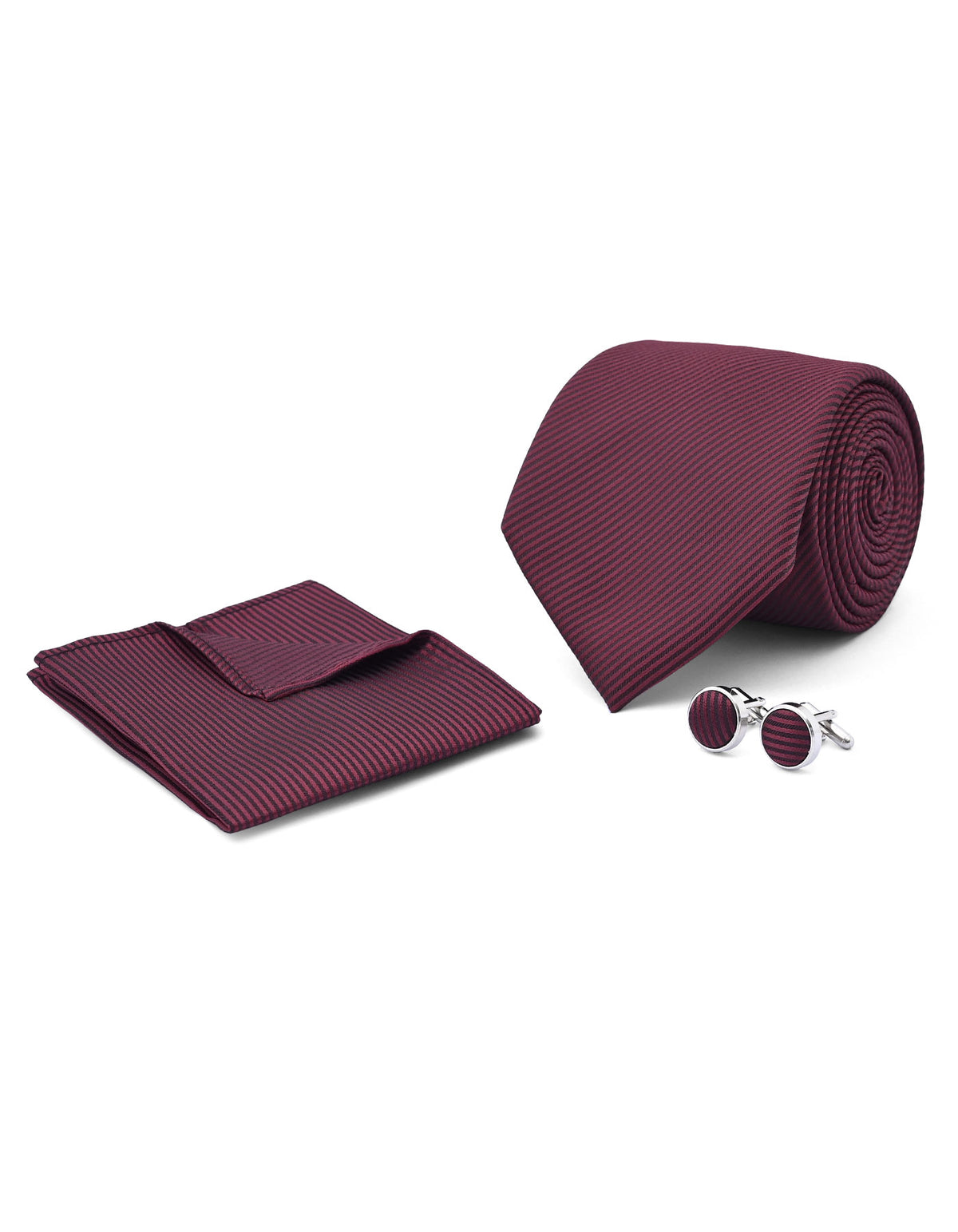 Maroon Stripe Cufflink Tie Set