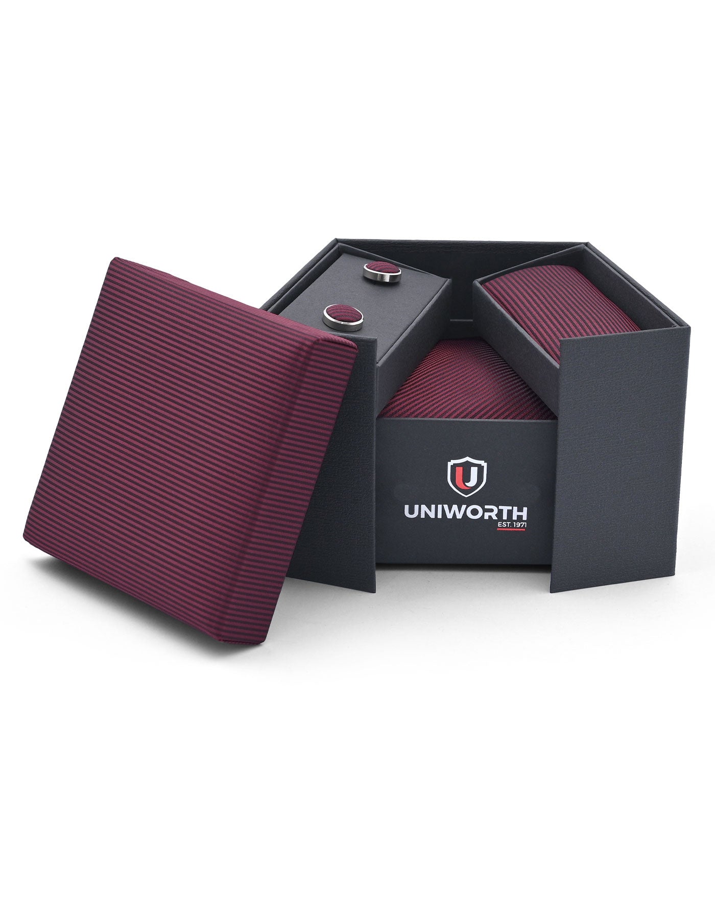 Maroon Stripe Cufflink Tie Set