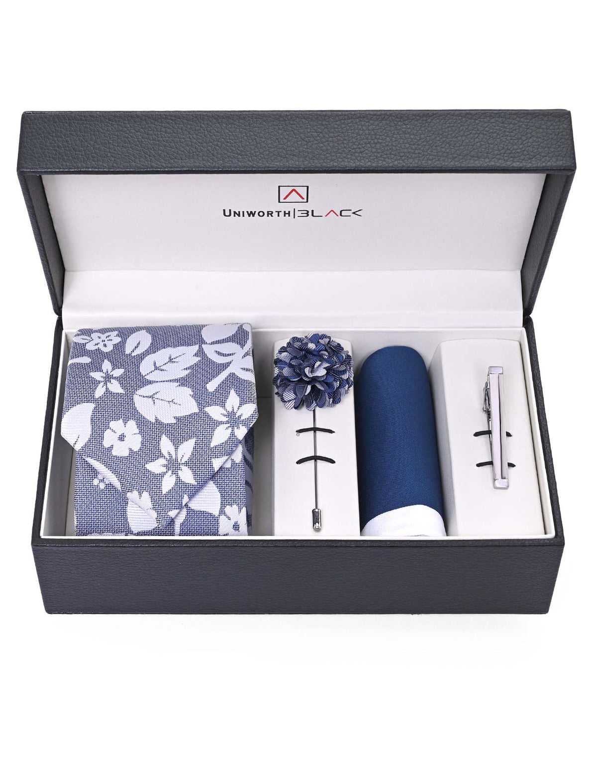 White/L Blue Floral Men Accessories Box