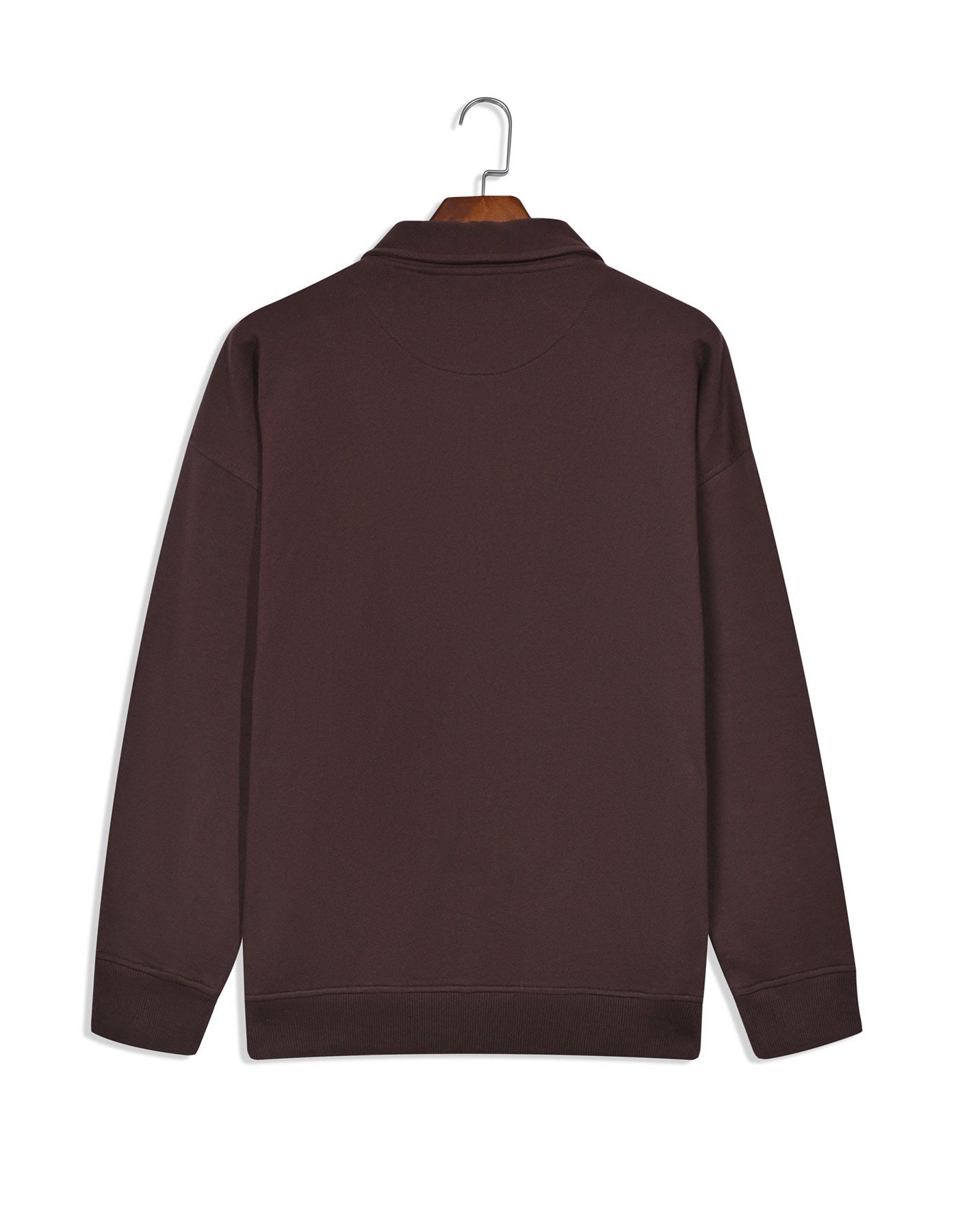 Brown Plain Relax Fit Half Zipper