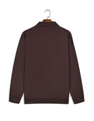 Brown Plain Relax Fit Half Zipper