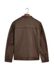 Brown Plain Suede Biker Jacket