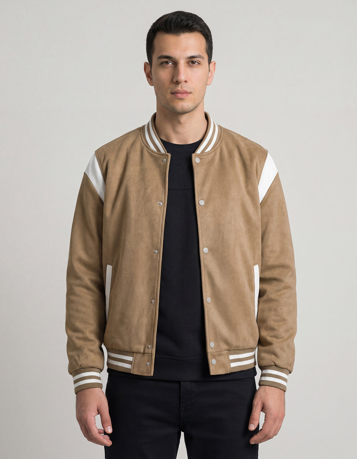 Camel Plain Faux Suede Bomber Jacket