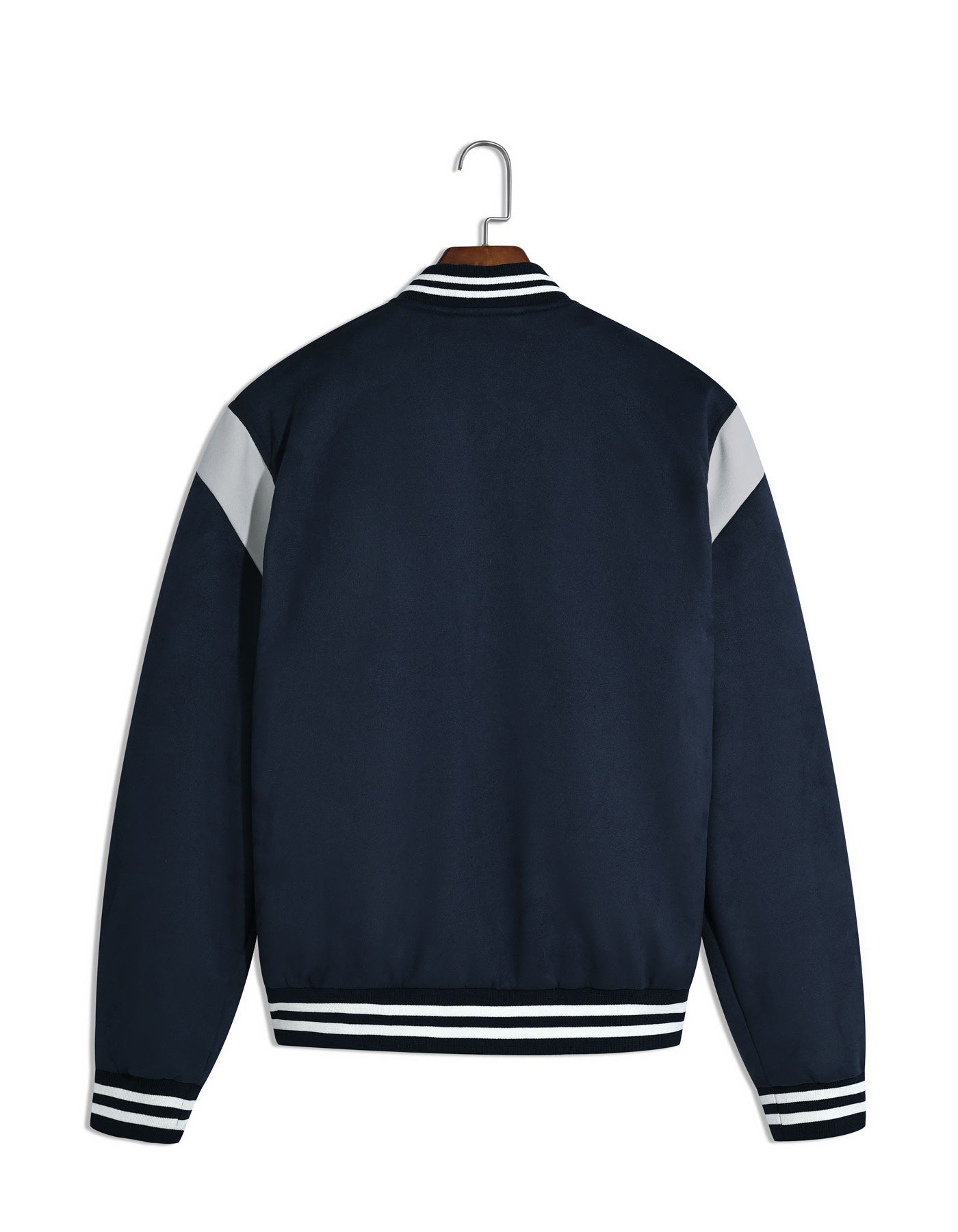 Navy Plain Faux Suede Bomber Jacket