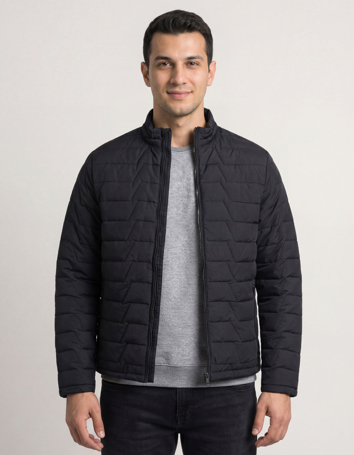 Black Plain Mock Neck Puffer Jacket