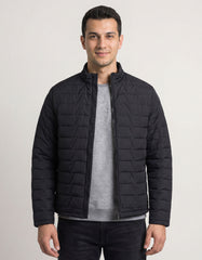 Black Plain Mock Neck Puffer Jacket