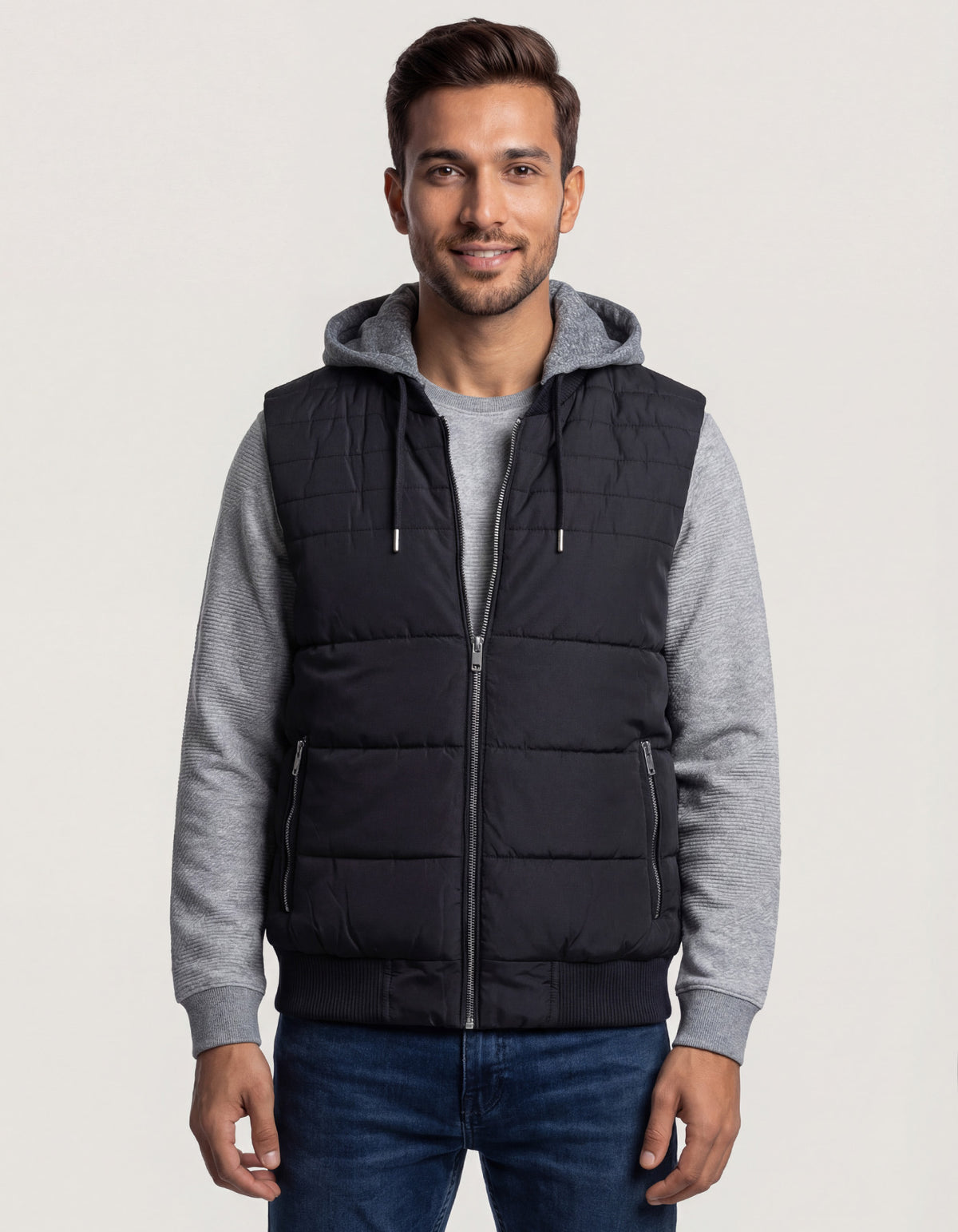 Black Plain Hooded Gilet Jacket