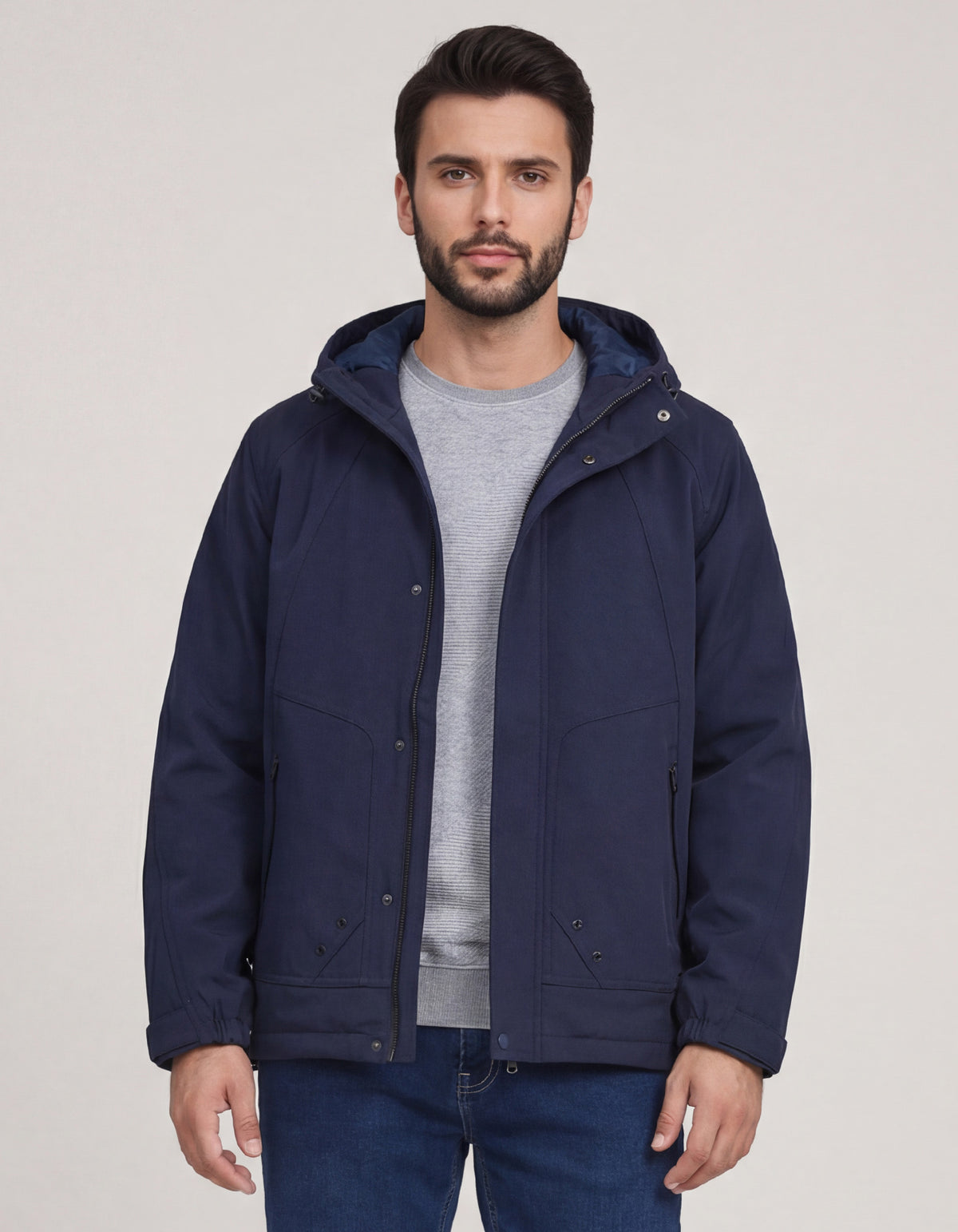 Navy Plain Hooded Puffer Jacket