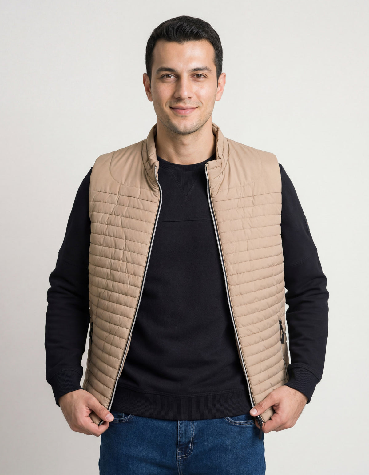 Camel Plain Puffer Gilet Jacket