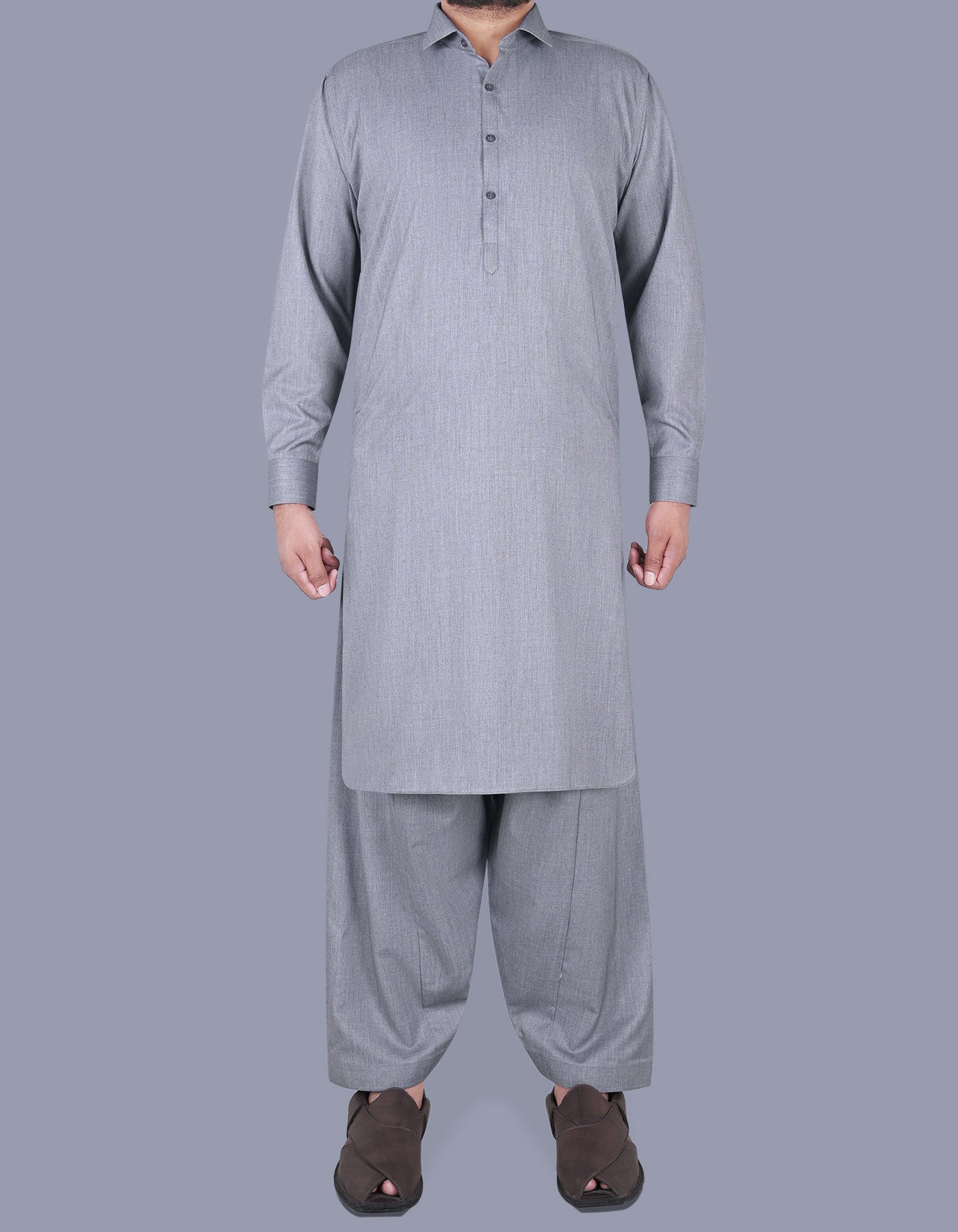 L Grey Plain Kameez Shalwar KS2349-1-XS