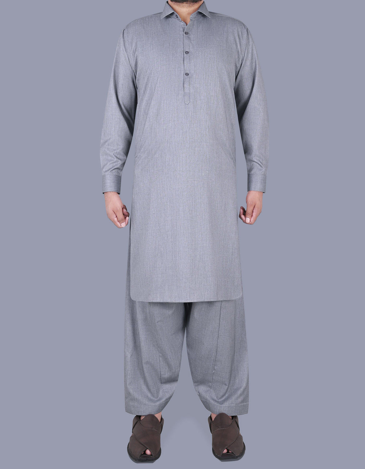 L Grey Plain Kameez Shalwar KS2349-1-XS