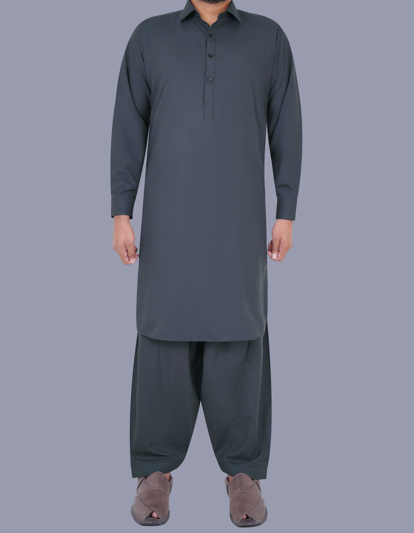 D Grey Plain Kameez Shalwar KS2407-2R-XS