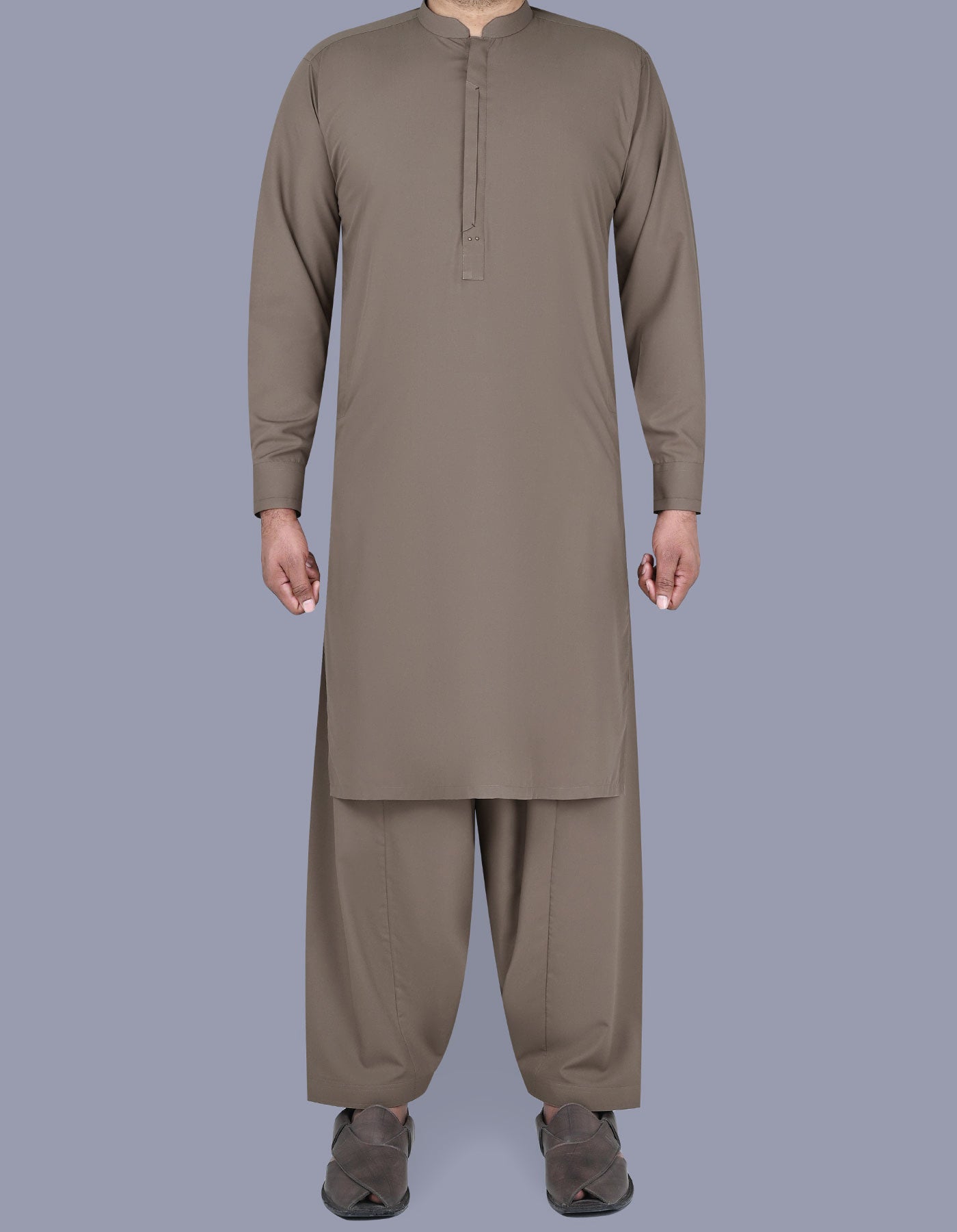 Brown Plain Kameez Shalwar KS2503-1S-XS