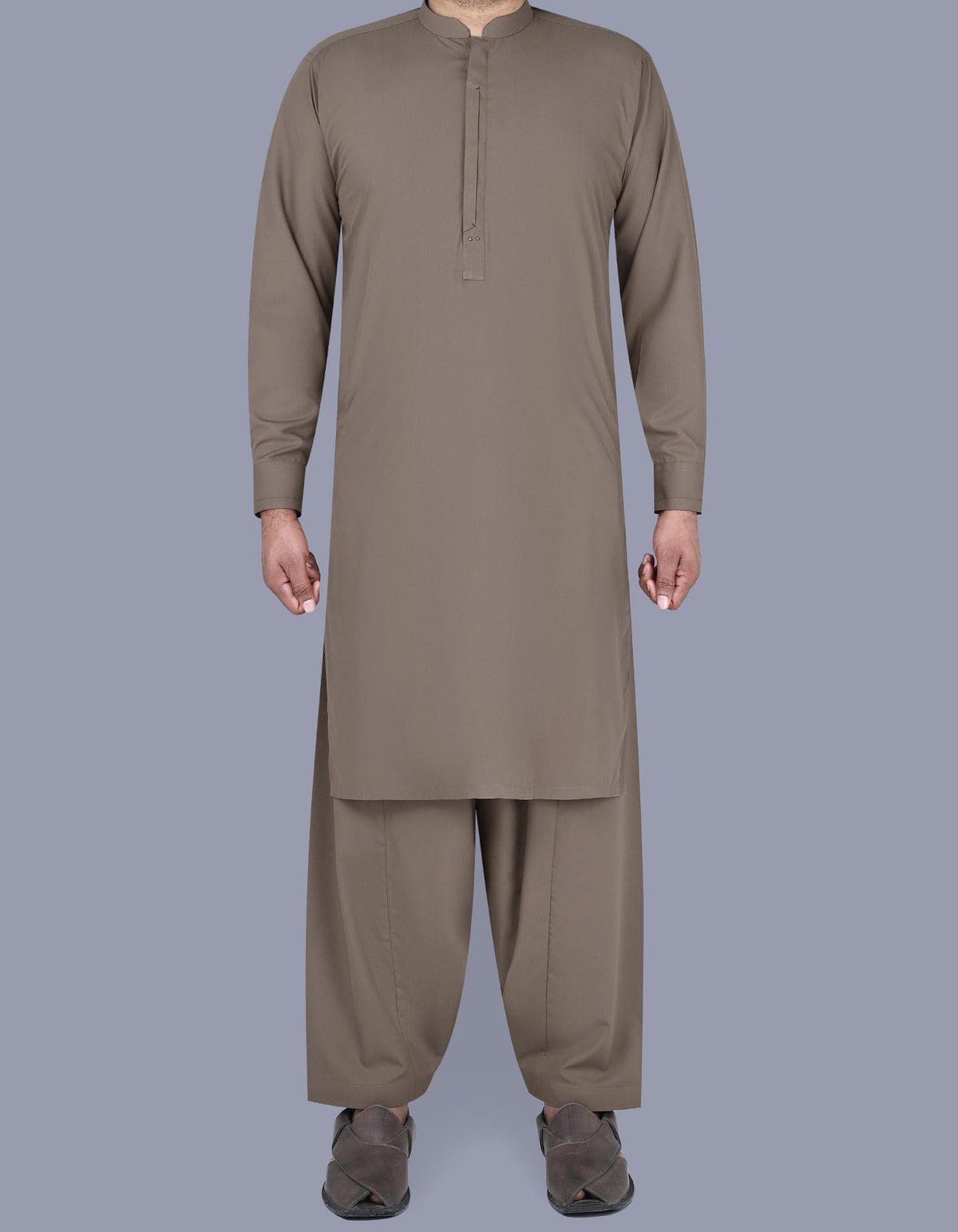 Brown Plain Kameez Shalwar KS2503-1S-XS