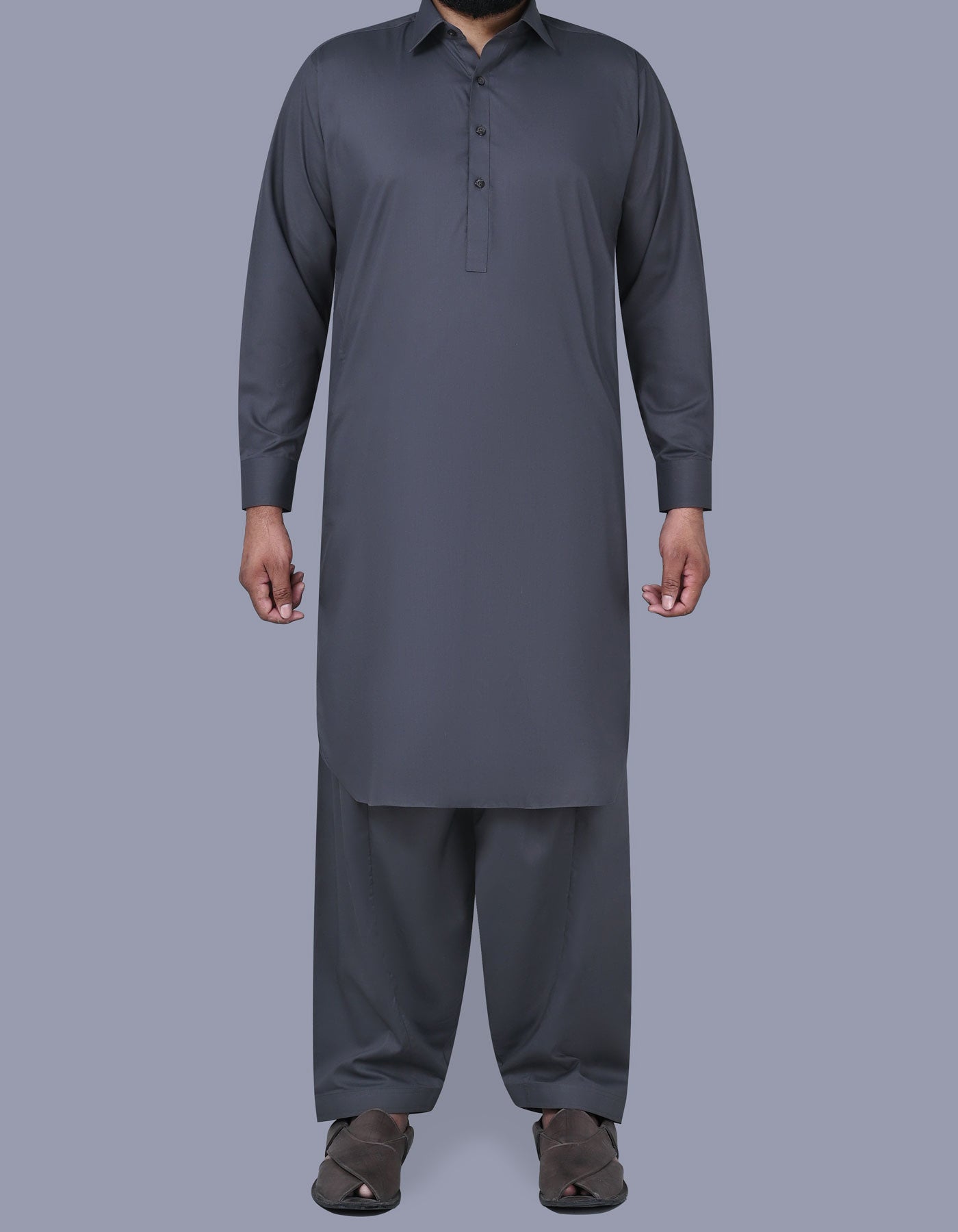Grey Plain Kameez Shalwar KS2514-1S-XS