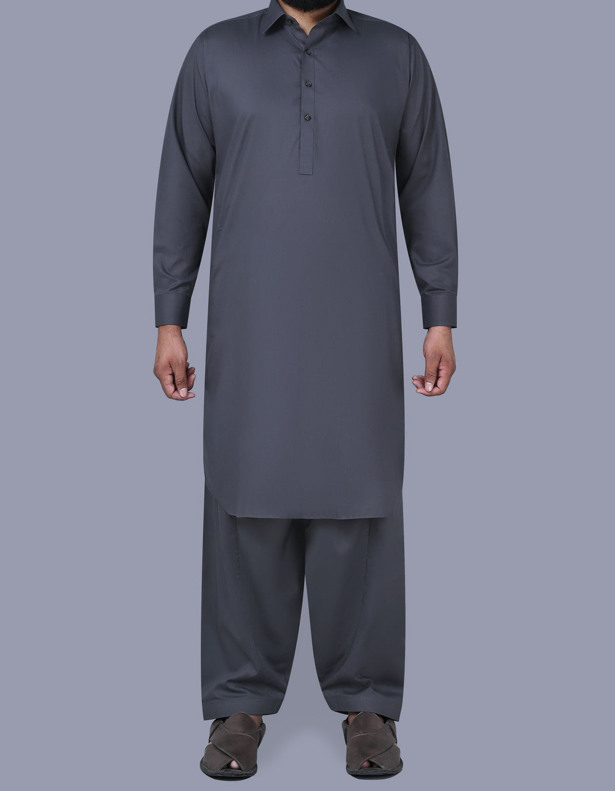 Grey Plain Kameez Shalwar KS2514-1S-XS