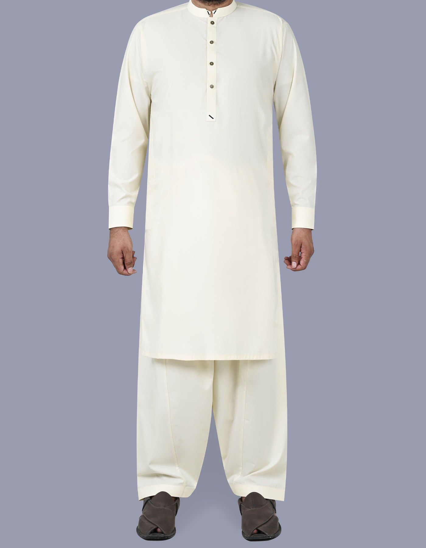 Cream Plain Kameez Shalwar KS2517-5S-XS