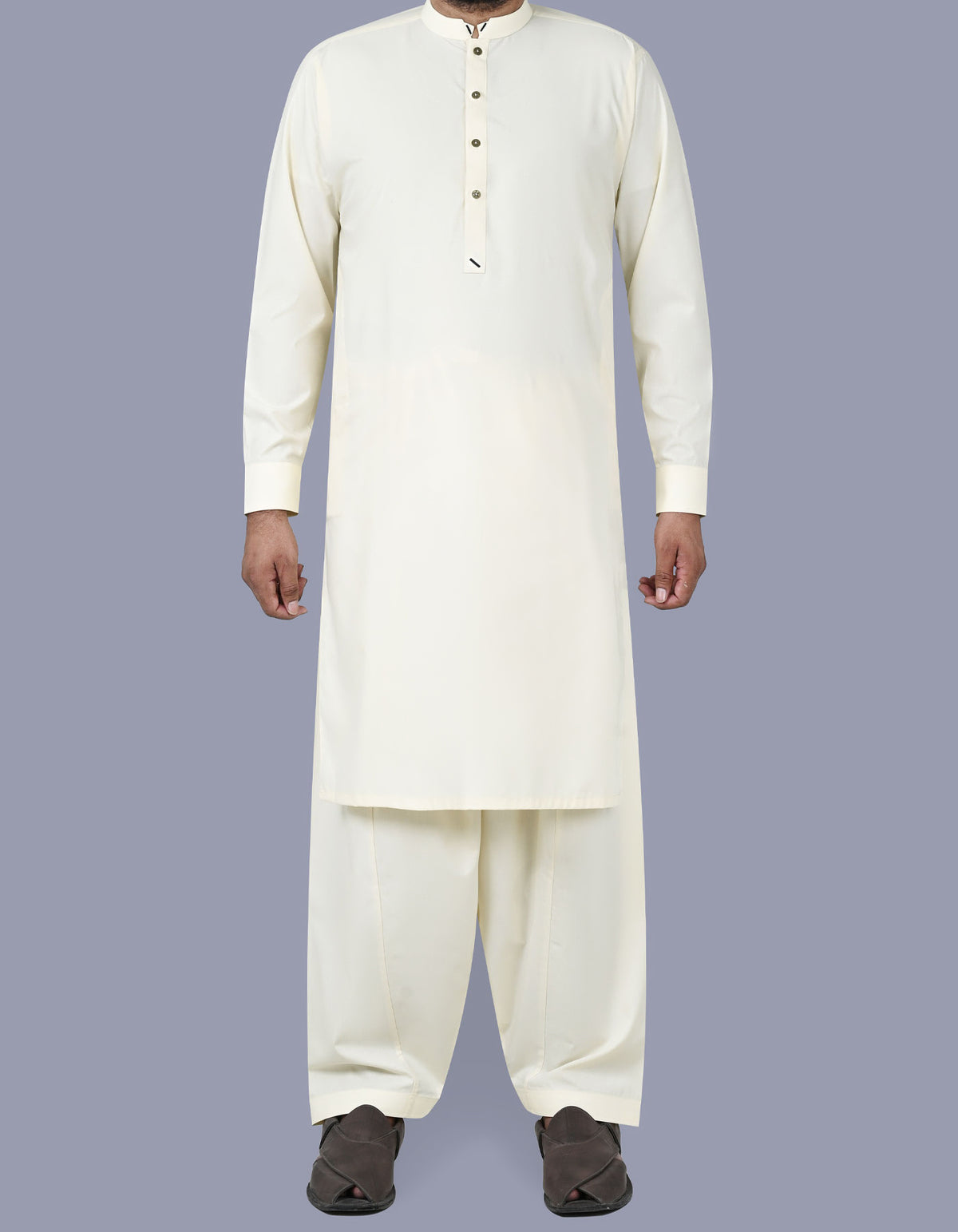 Cream Plain Kameez Shalwar KS2517-5S-XS