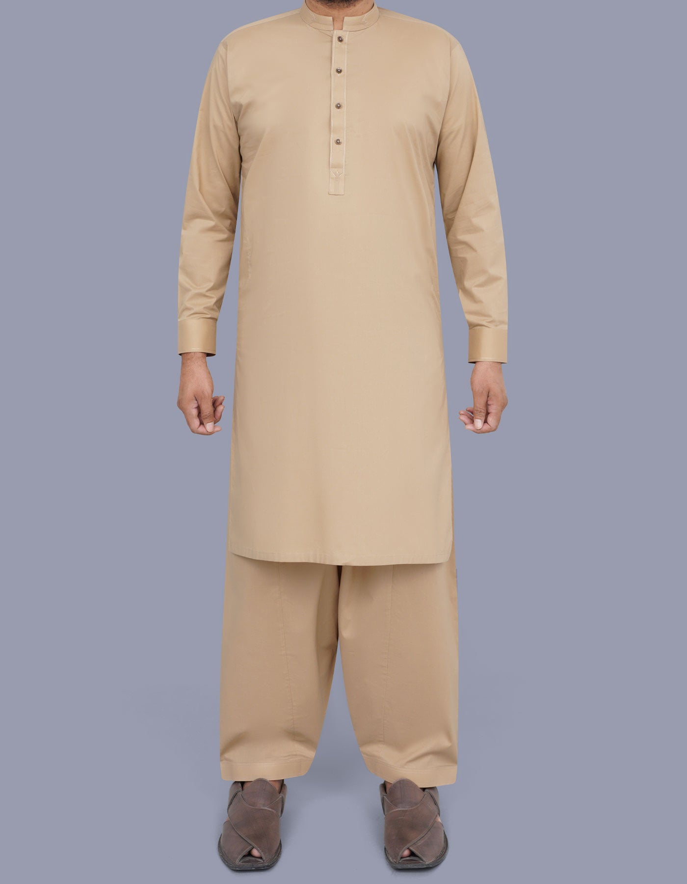 Khaki Plain Kameez Shalwar KS2524-1R-XS