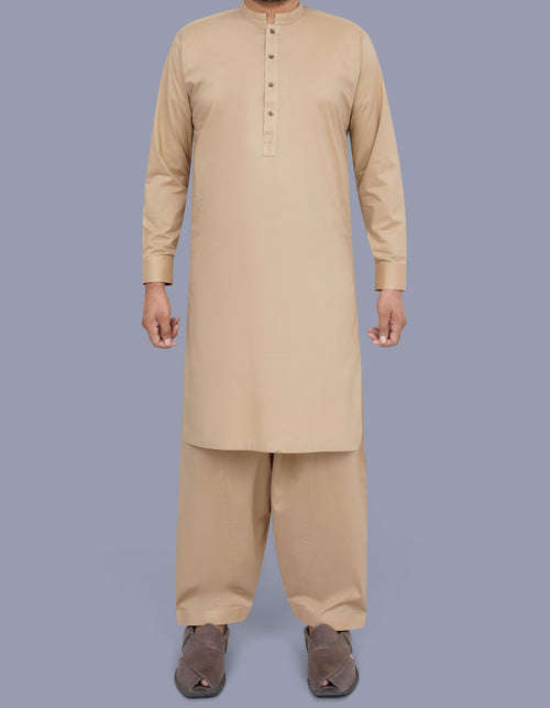 Khaki Plain Kameez Shalwar