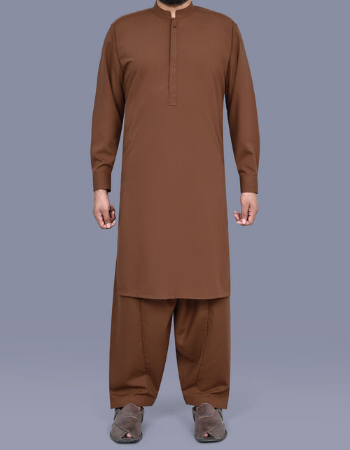 D Brown Plain Smart Fit Kameez Shalwar