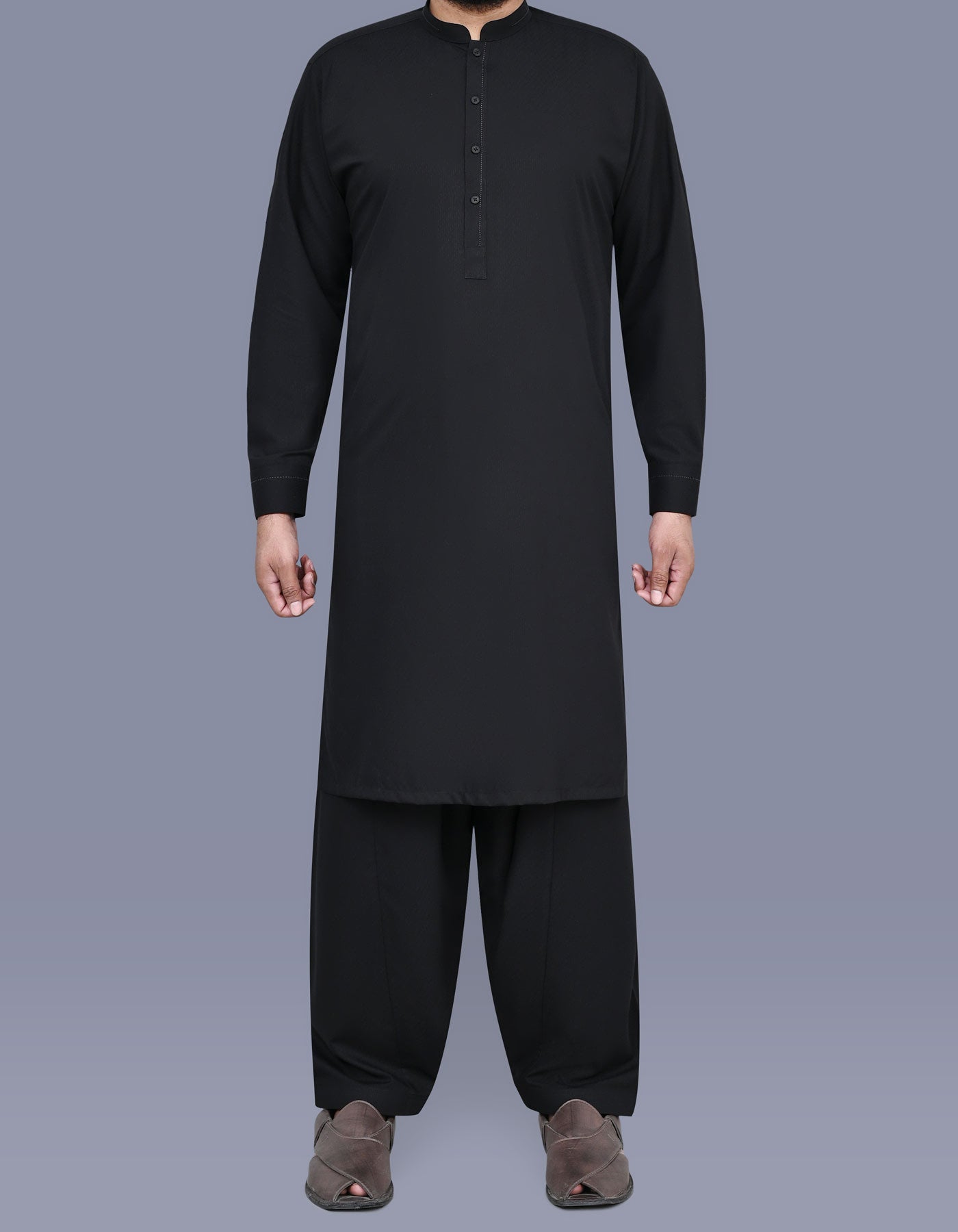 Black Slub Kameez Shalwar KS2559S-XS