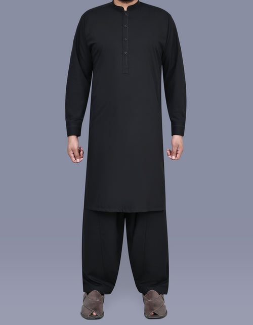 Black Slub Smart Fit Kameez Shalwar
