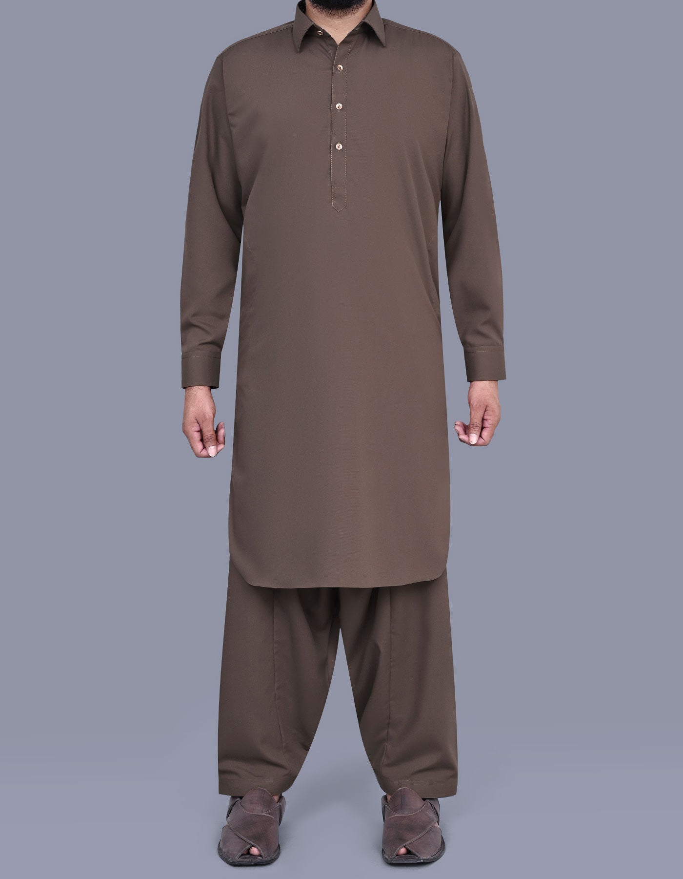 L Brown Plain Kameez Shalwar KS2567R-XS