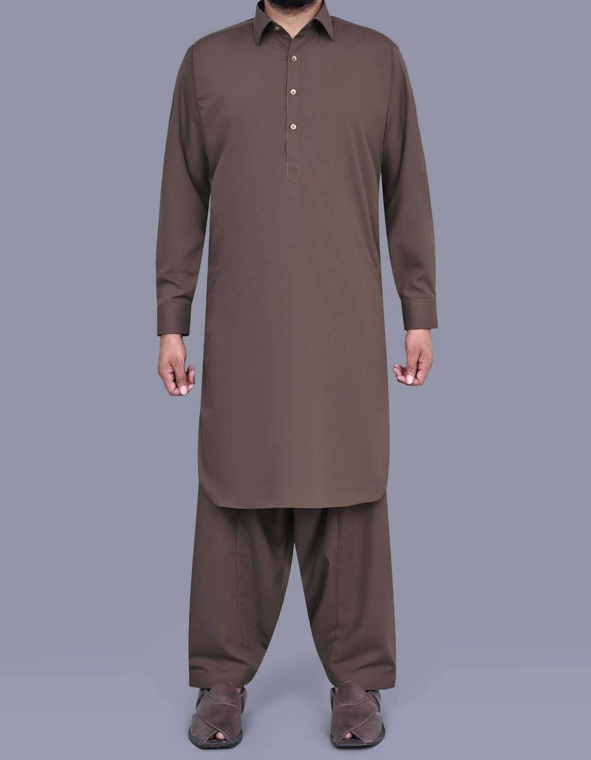 L Brown Plain Kameez Shalwar KS2567R-XS