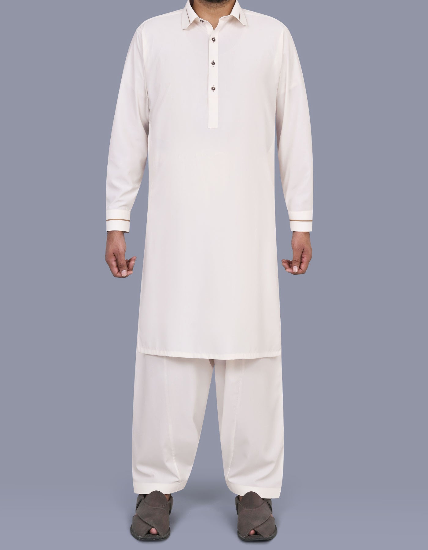 Cream Plain Kameez Shalwar KS2602R-XS