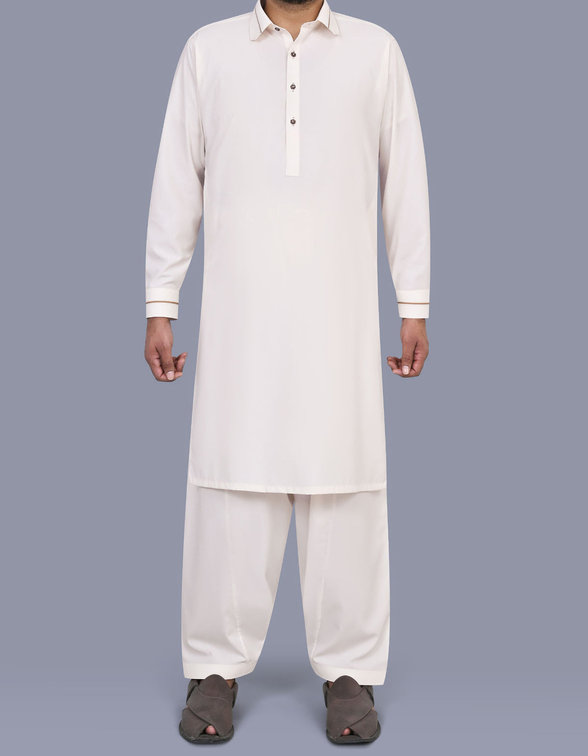 Cream Plain Kameez Shalwar KS2602S-XS