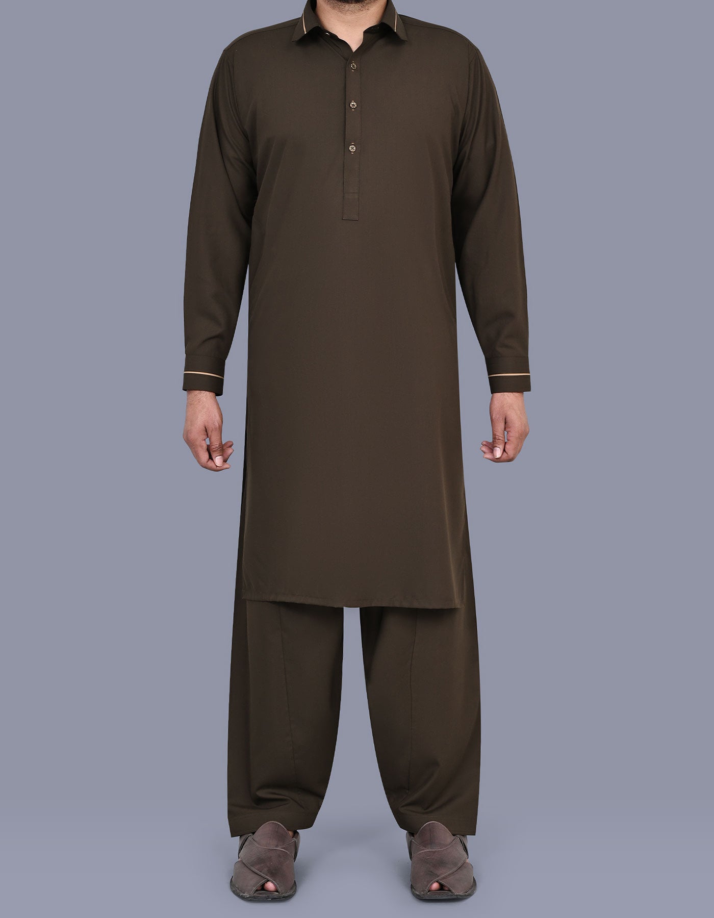 Brown Plain Kameez Shalwar KS2604R-XS
