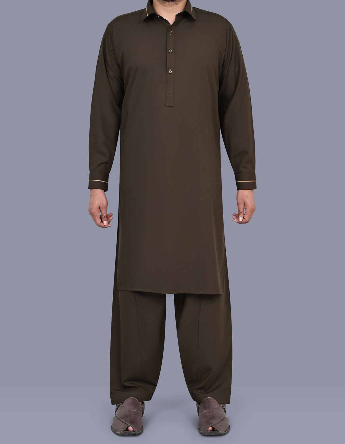 Brown Plain Kameez Shalwar KS2604S-XS