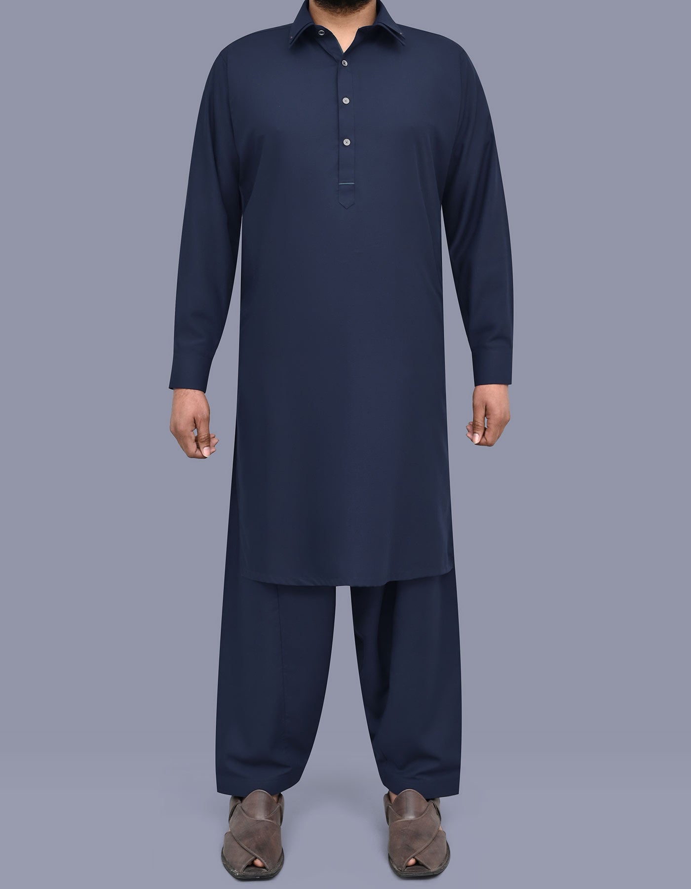 Navy Texture Kameez Shalwar KS2606S-XS