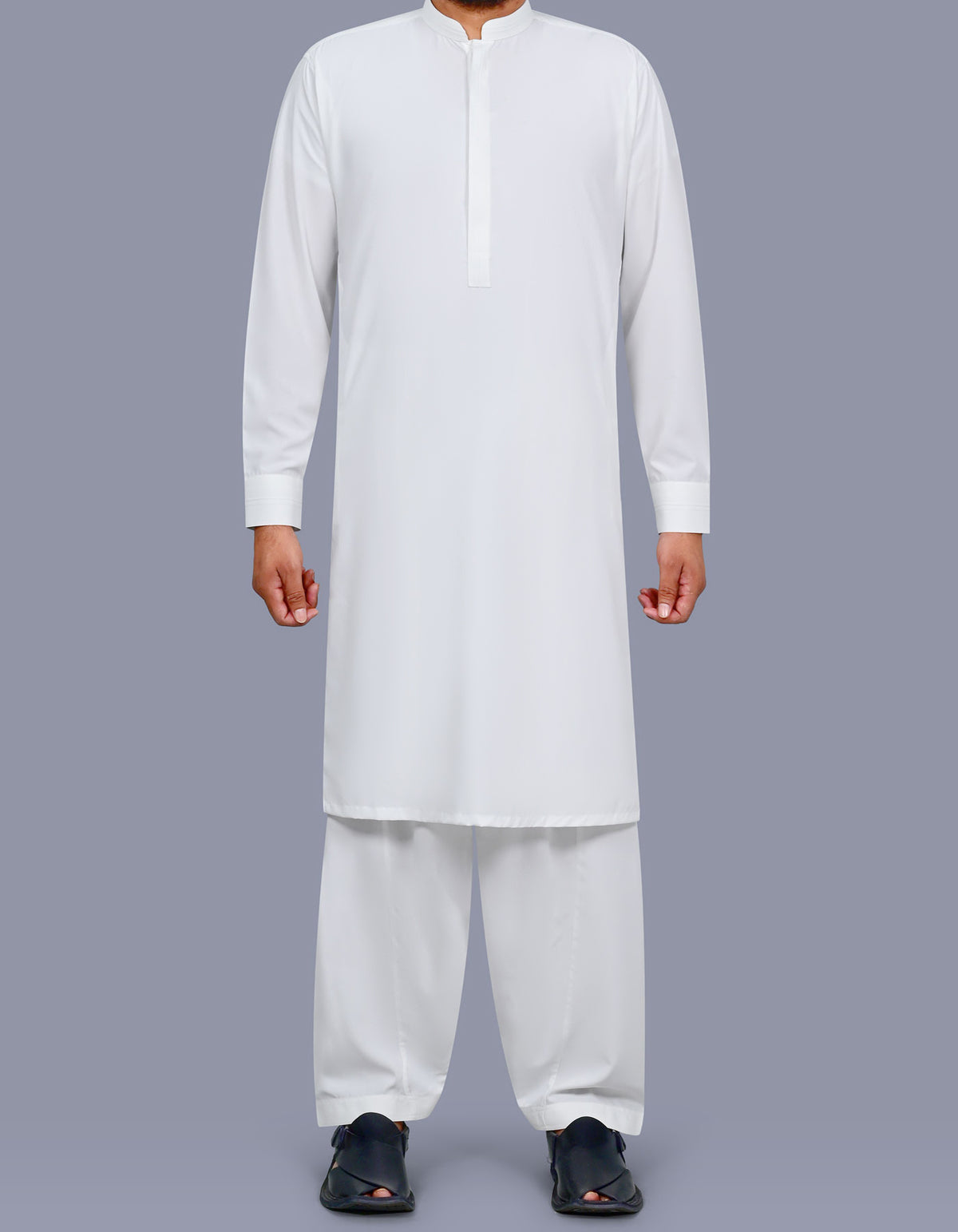 Off White Plain Kameez Shalwar KS26105S-XS