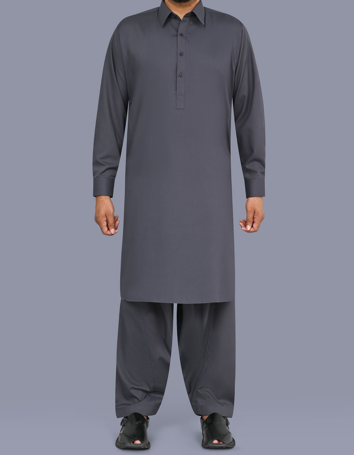 Grey Plain Kameez Shalwar KS26121R-XS