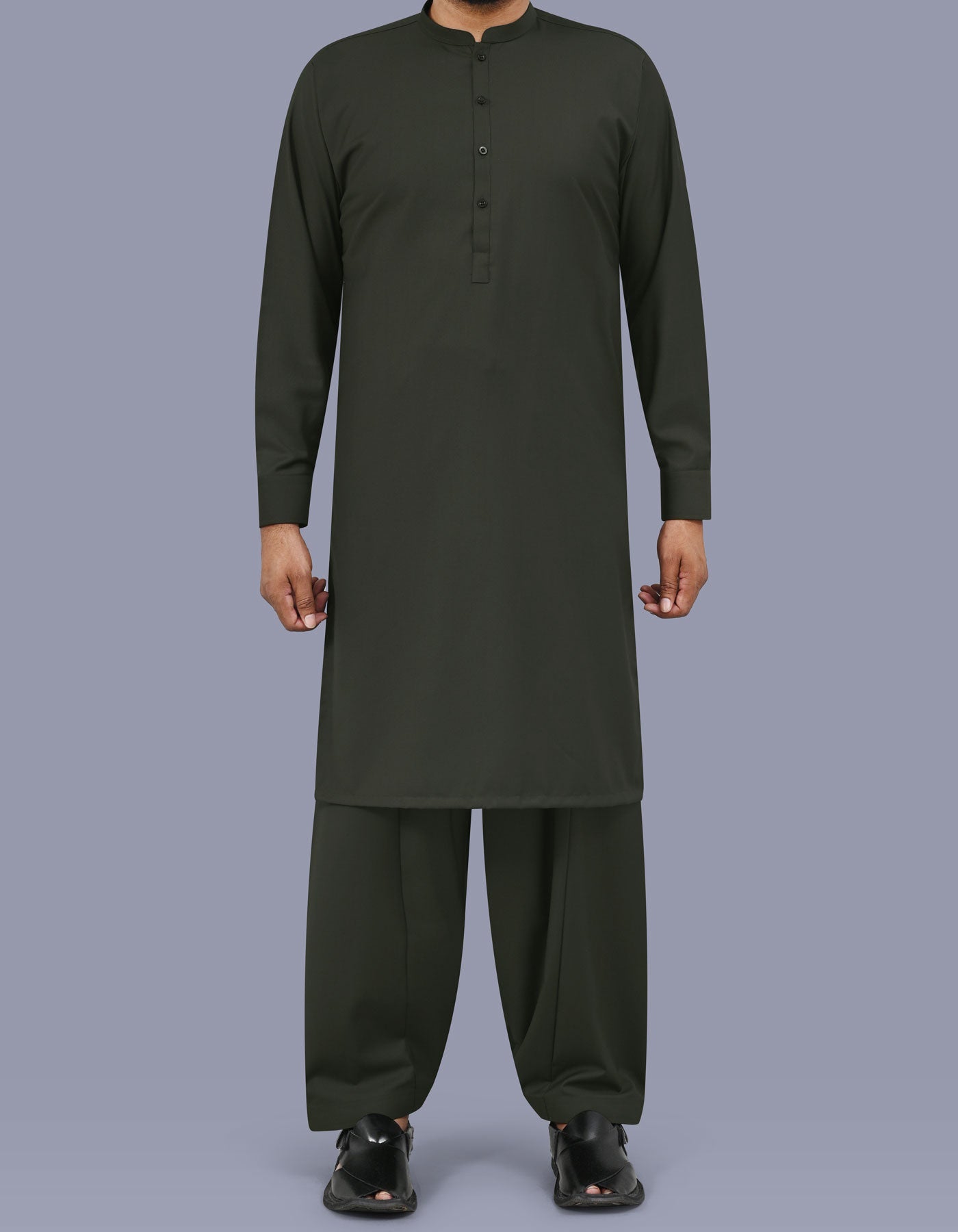 Olive Plain Kameez Shalwar KS26143R-XS