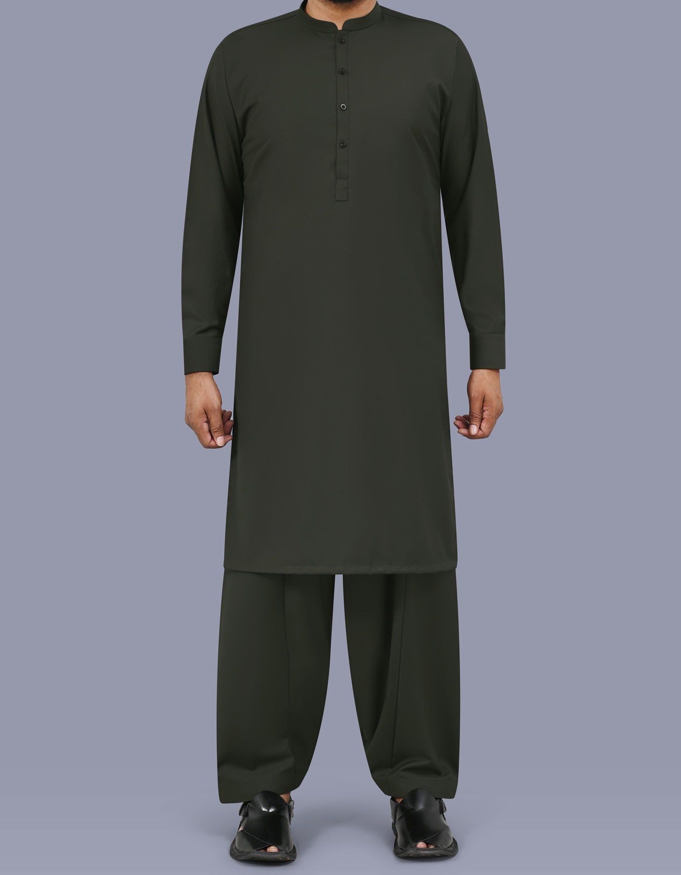 Olive Plain Kameez Shalwar KS26143S-XS