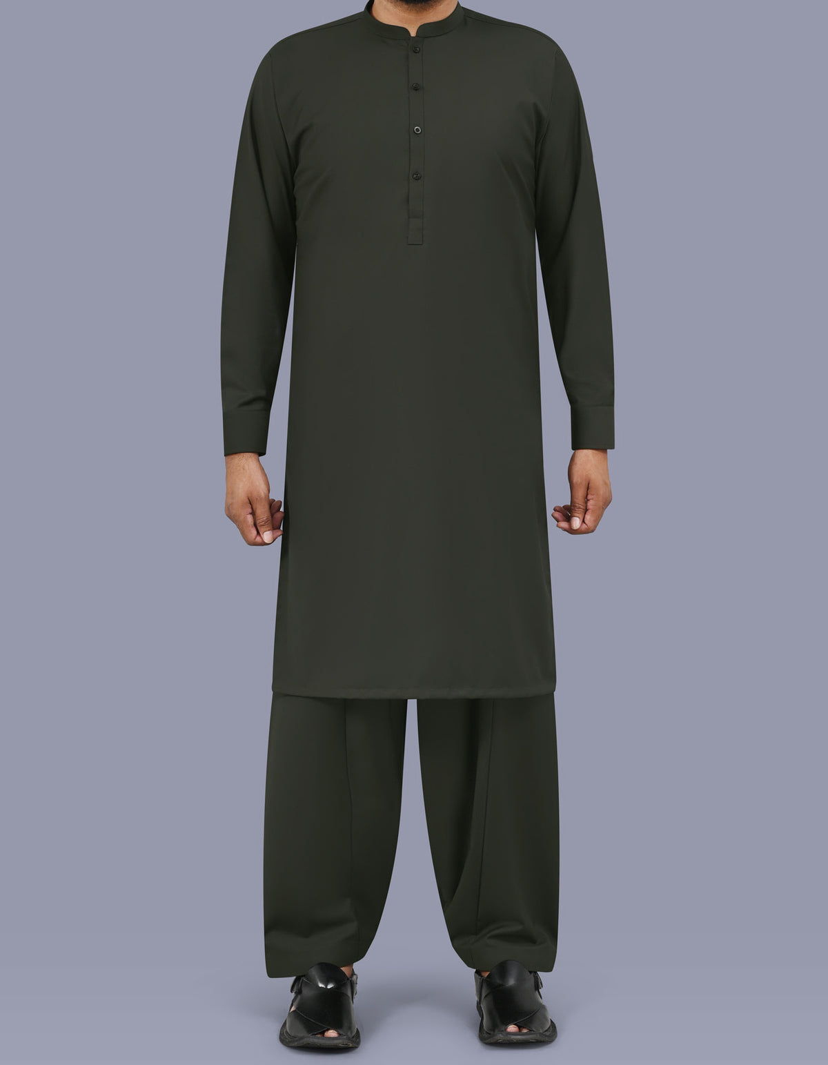 Olive Plain Kameez Shalwar KS26143S-XS