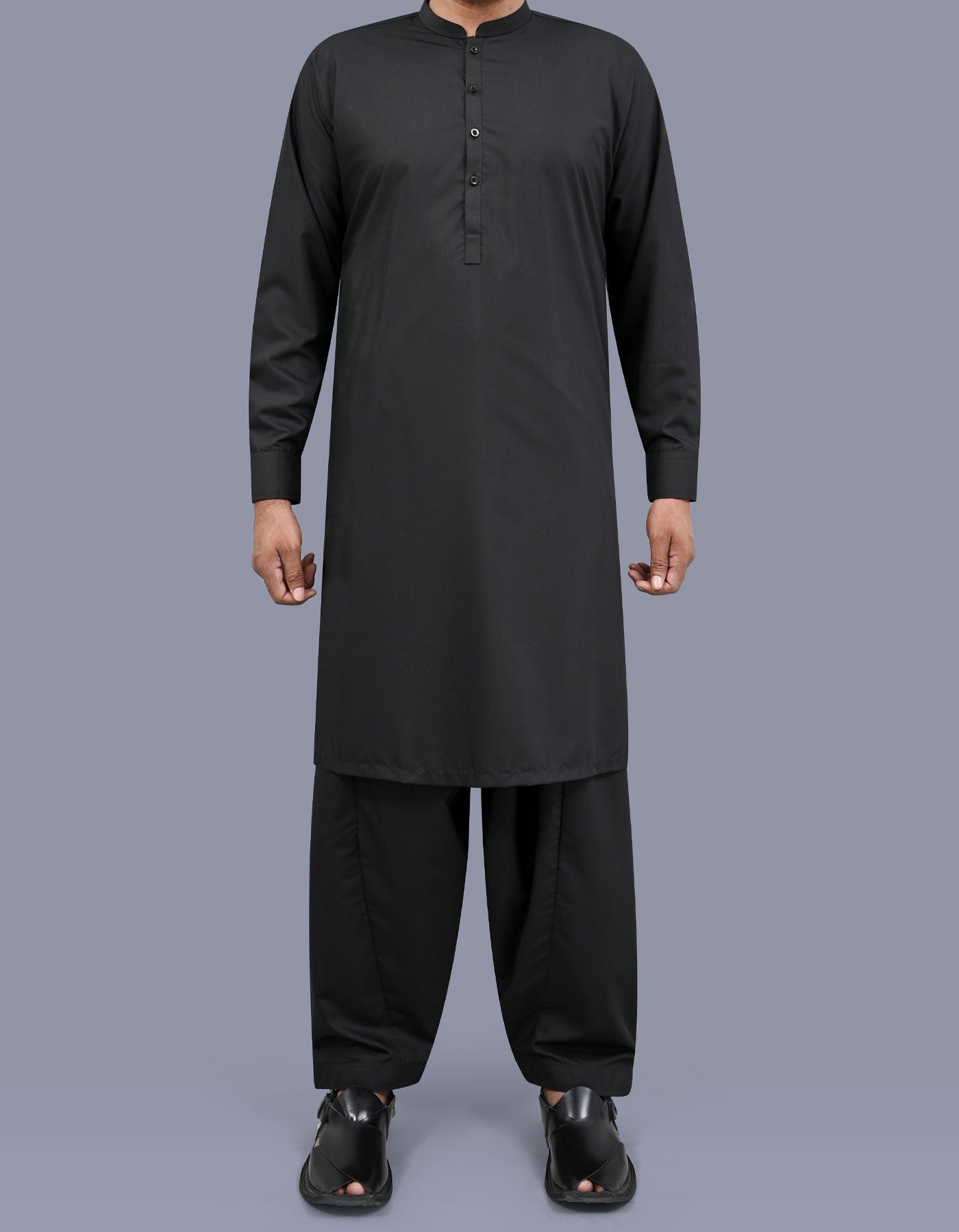 Black Plain Kameez Shalwar KS26152R-XS
