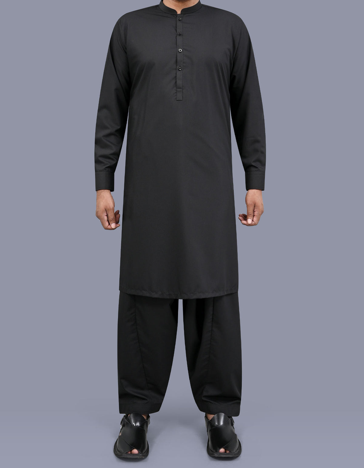 Black Plain Kameez Shalwar KS26152R-XS