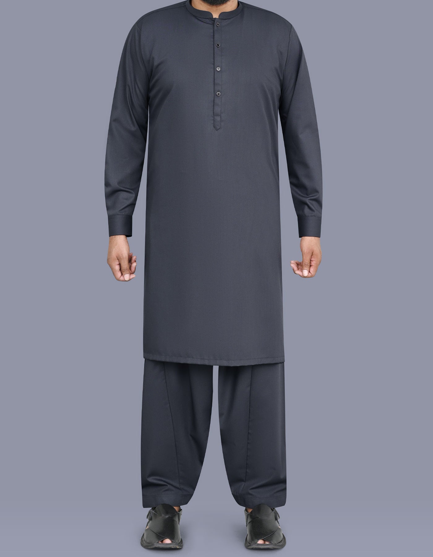 Charcoal Plain Kameez Shalwar KS26156R-XS