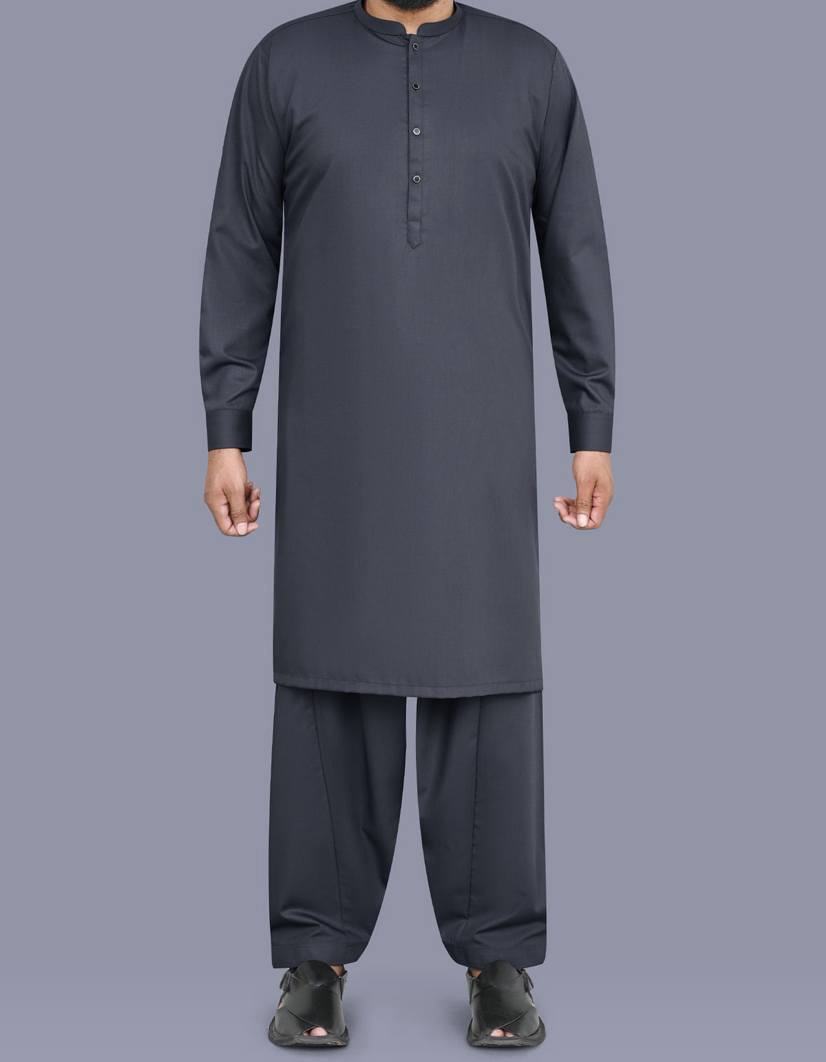 Charcoal Plain Kameez Shalwar KS26156R-XS